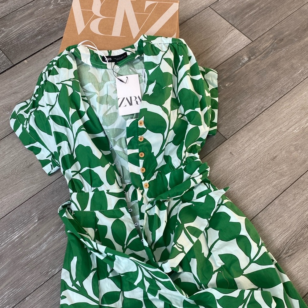 LAST CHANCE ZARA BELTED PRINTED MIDI DRESS - Picture 3 of 3